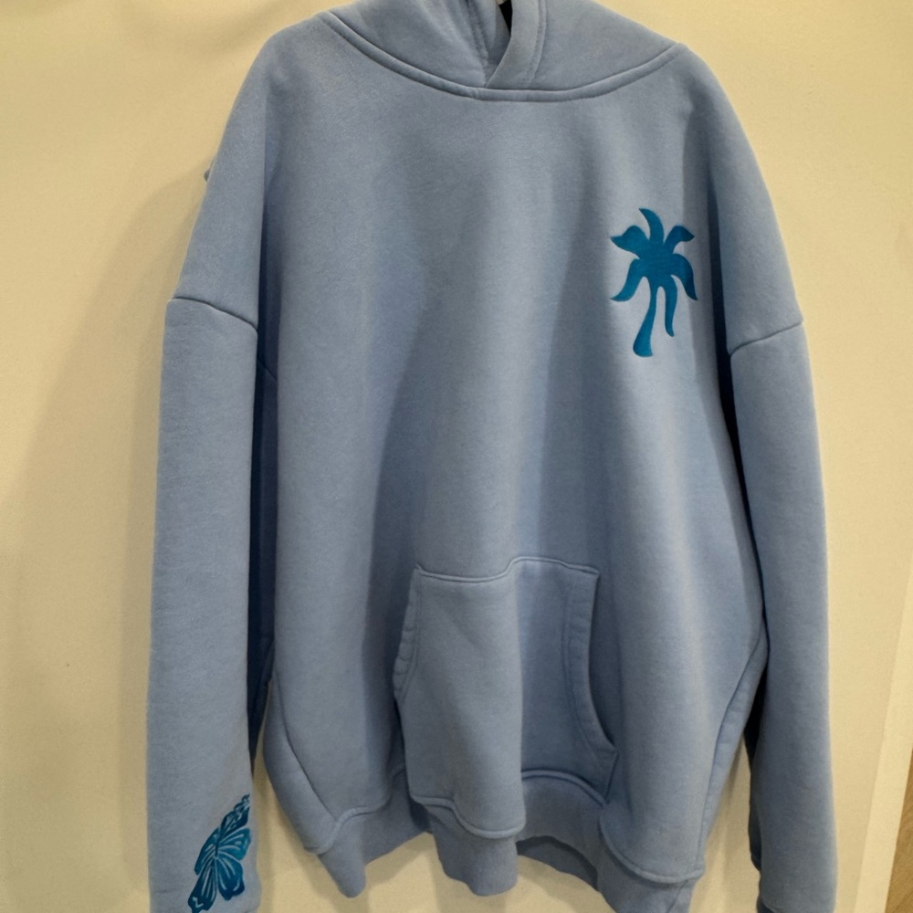 Pink Palm Puff  “Everything comes in waves” Blue Hoodie size Small